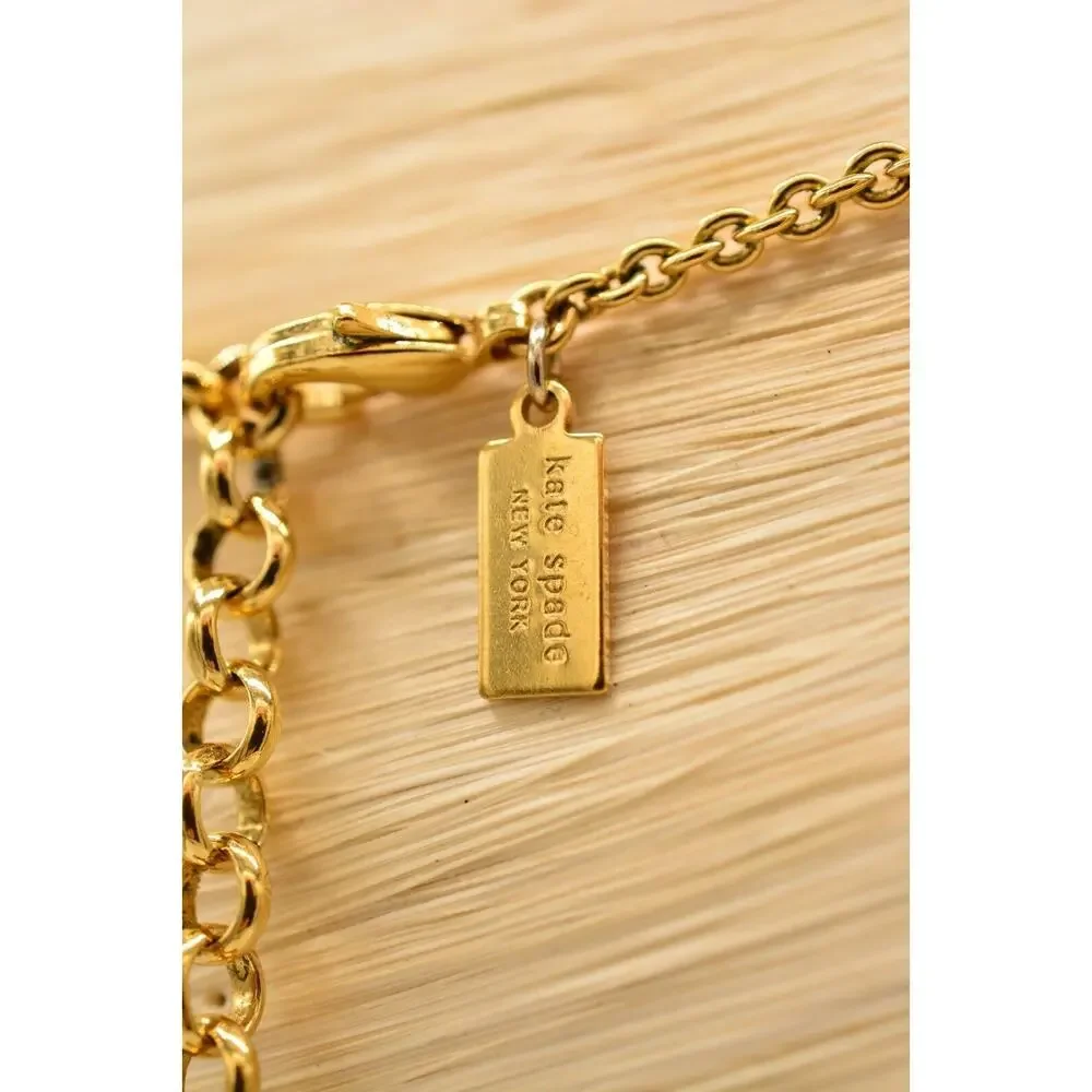 Kate Spade Crystal Confetti Necklace Chain Black Open Bezel Crystal Gold Tone 9J